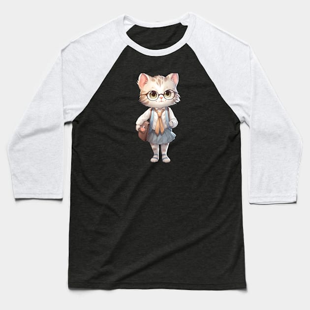 Cute Cat Student Baseball T-Shirt by Saysaymeme